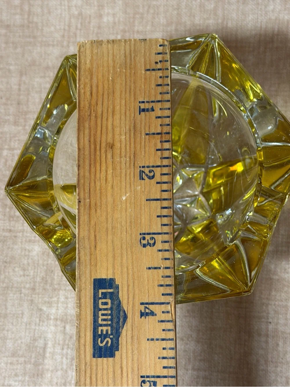 Heavy Cut Crystal Glass Ashtray Yellow Star Shape MCM Retro Vtg 60s Home Decor